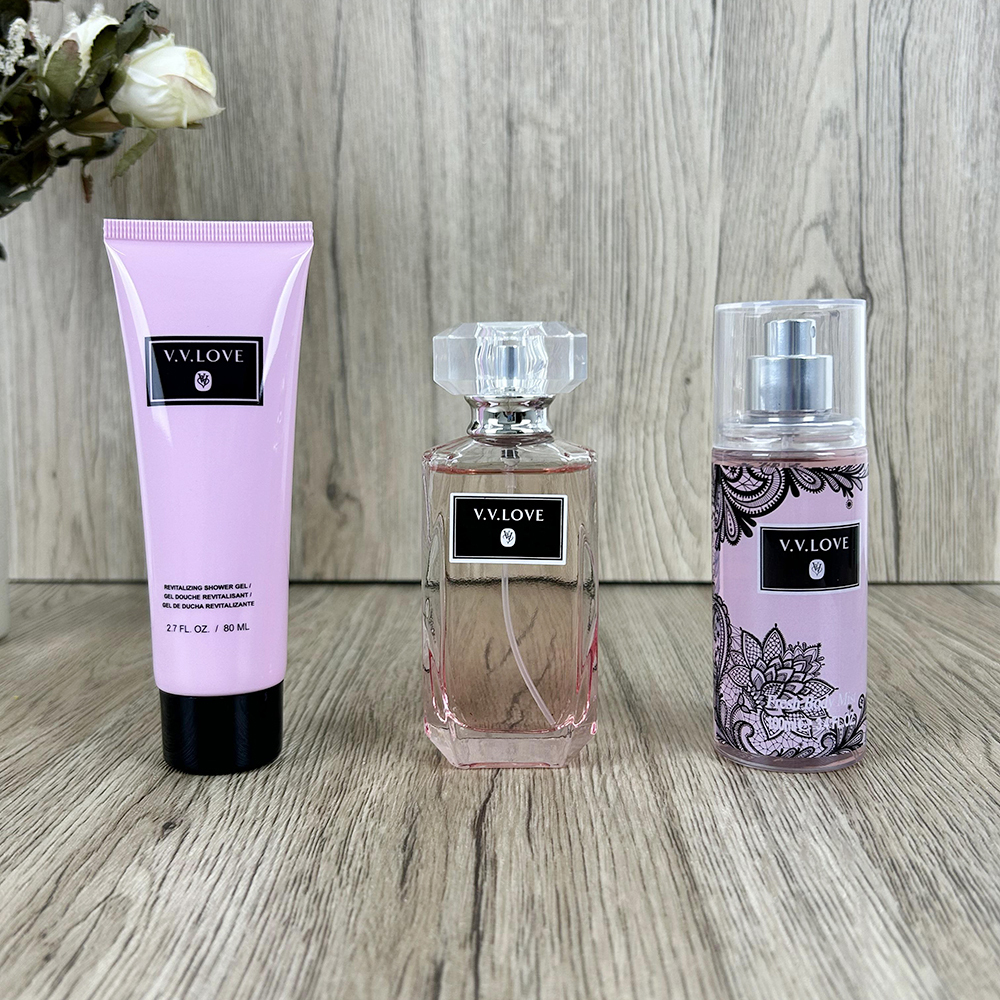 Set mujer, perfume 50ml + spray corporal 100ml + gel de ducha 80ml