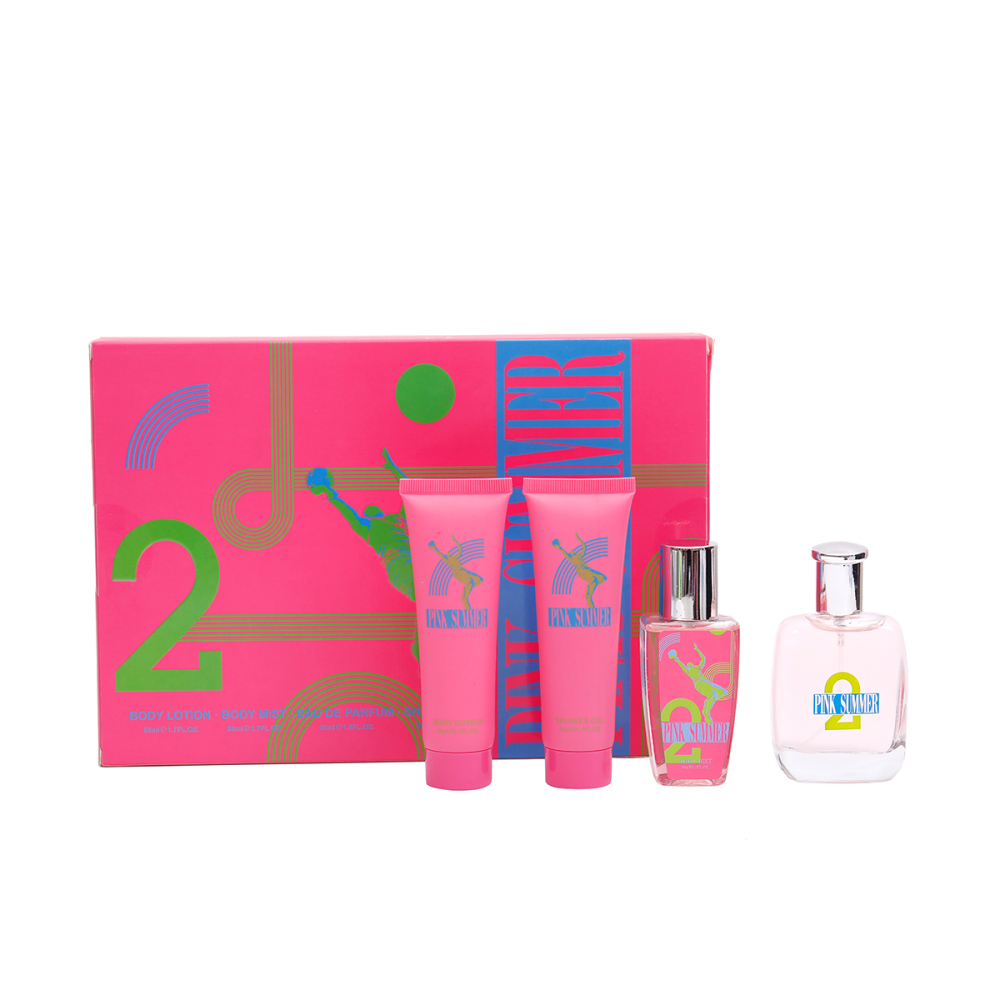 Mujer: Perfume 50 ml + Spray corporal 50 ml + Loción corporal 50 ml + Gel de ducha 50 ml