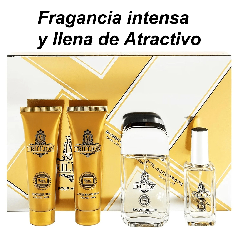 Un set de regalo de 4 piezas para hombre que incluye: spray, perfume, bálsamo post-afeitar y gel de ducha. Portátil y ideal para viajar, es el regalo perfecto.