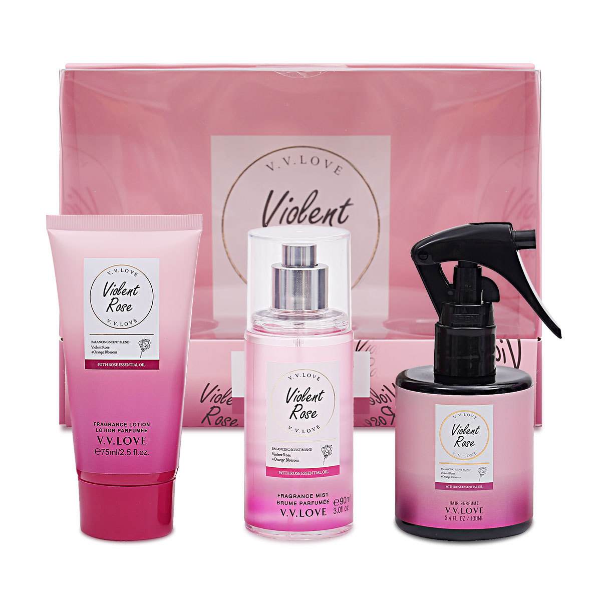 100ml de perfume para el cabello + 90ml de loción corporal + 150ml de spray corporal