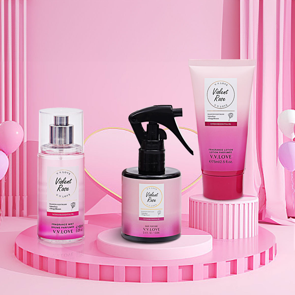 100ml de perfume para el cabello + 90ml de loción corporal + 150ml de spray corporal