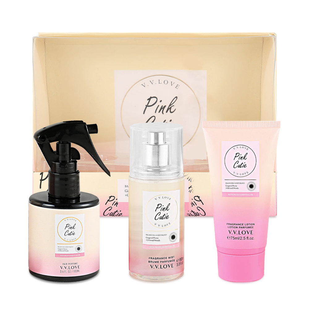 100ml de perfume para el cabello + 90ml de loción corporal + 150ml de spray corporal