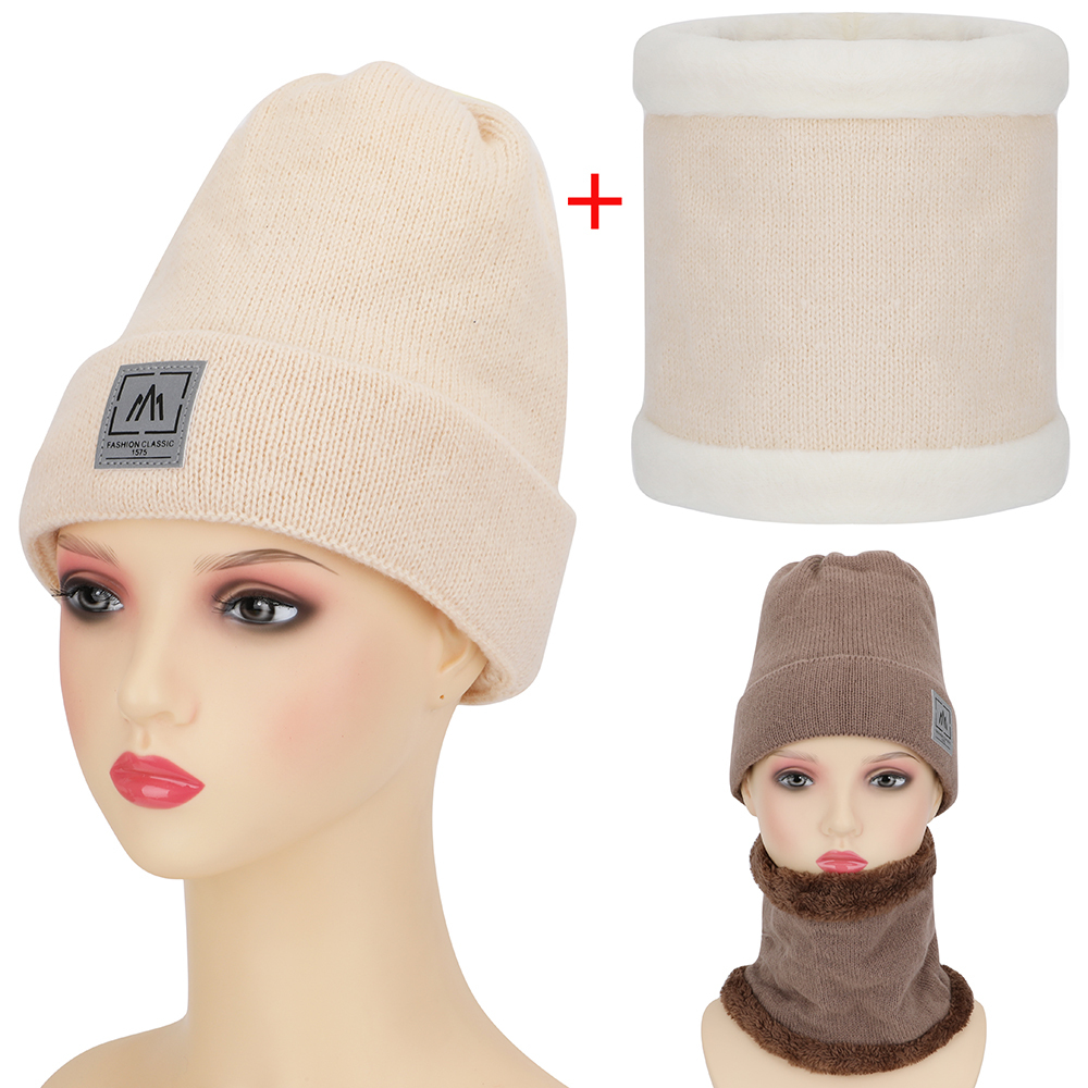 2 piezas/set Conjunto de cuello y gorro de para invierno, gorro casual cálido y bufanda de cuello a prueba de viento y frío