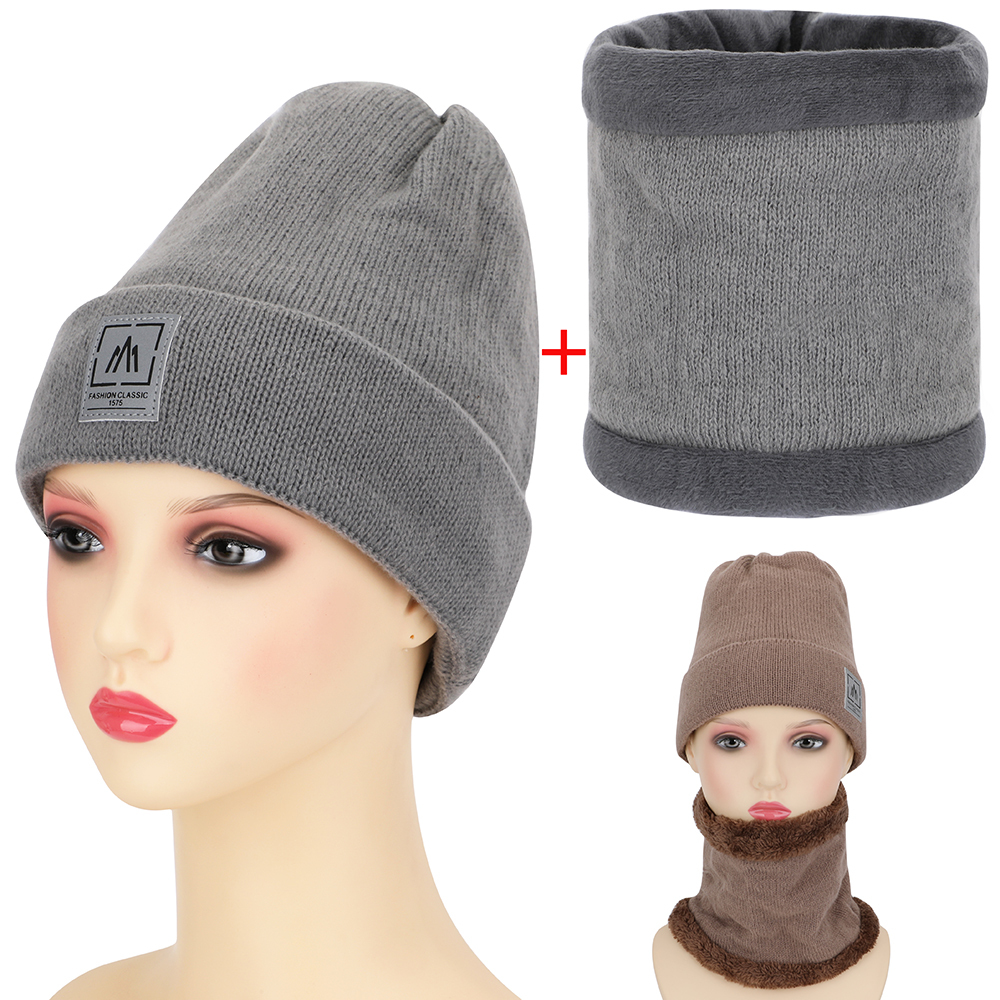 2 piezas/set Conjunto de cuello y gorro de para invierno, gorro casual cálido y bufanda de cuello a prueba de viento y frío