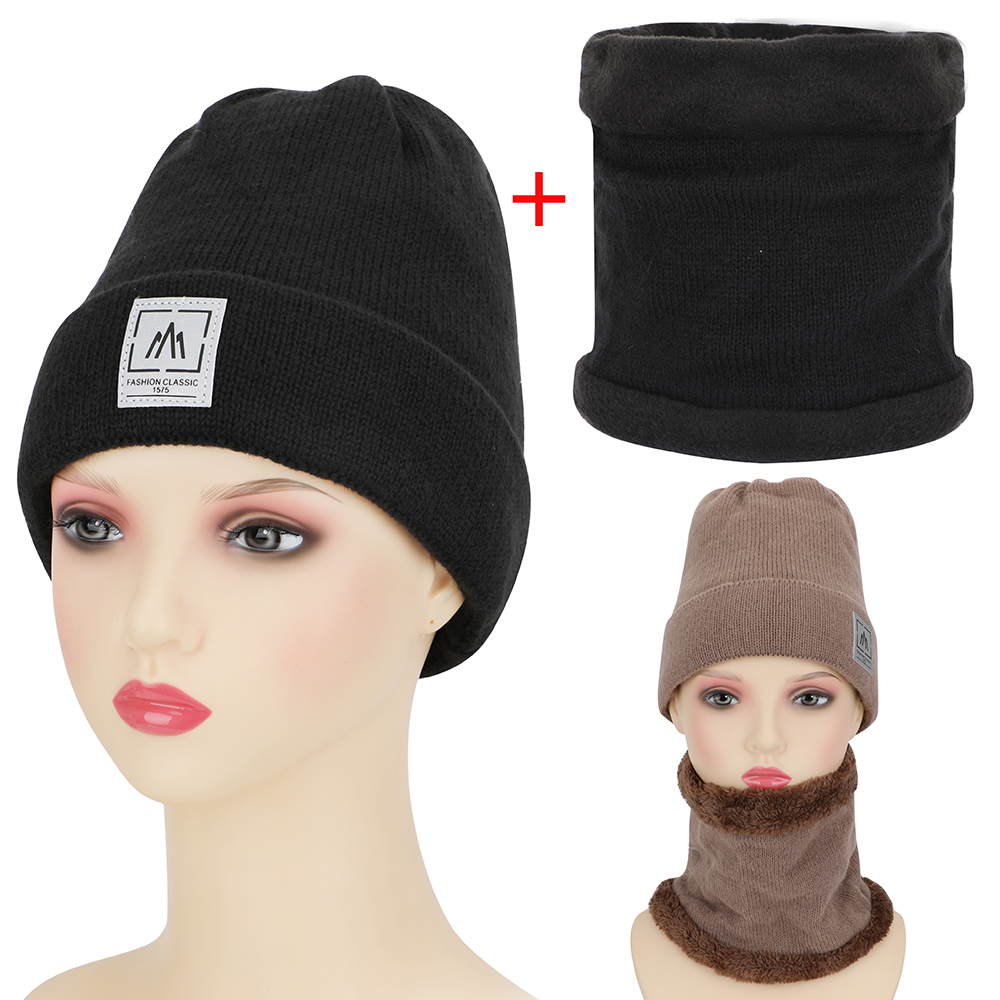 2 piezas/set Conjunto de cuello y gorro de para invierno, gorro casual cálido y bufanda de cuello a prueba de viento y frío