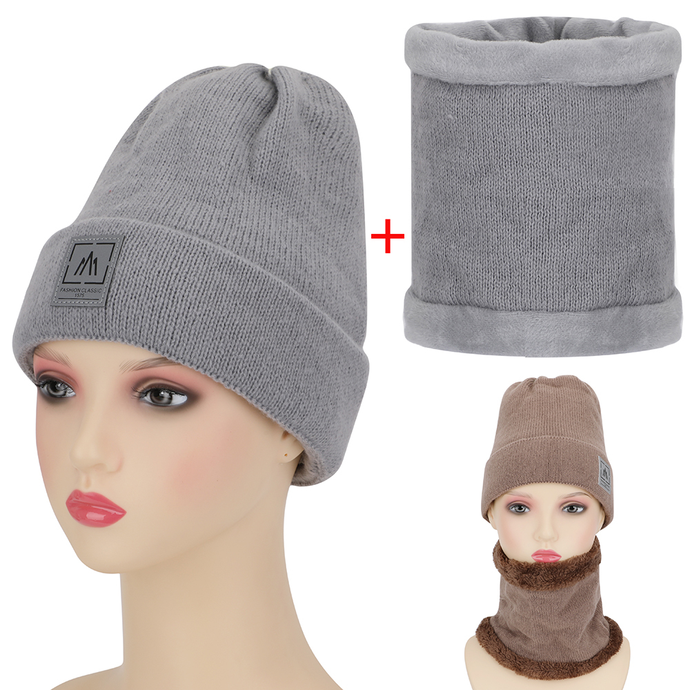 2 piezas/set Conjunto de cuello y gorro de para invierno, gorro casual cálido y bufanda de cuello a prueba de viento y frío