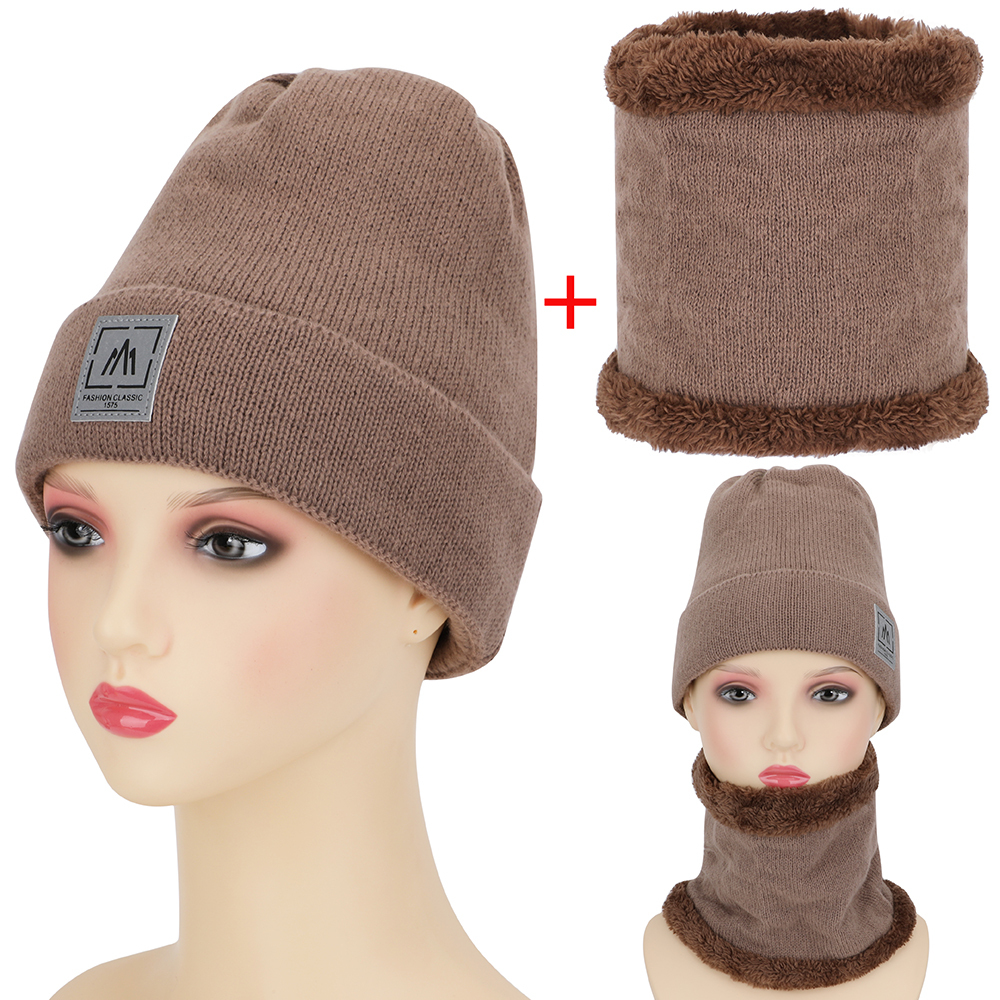 2 piezas/set Conjunto de cuello y gorro de para invierno, gorro casual cálido y bufanda de cuello a prueba de viento y frío