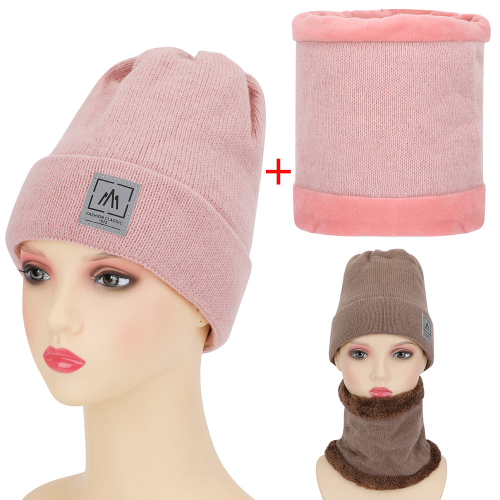 2 piezas/set Conjunto de cuello y gorro de para invierno, gorro casual cálido y bufanda de cuello a prueba de viento y frío