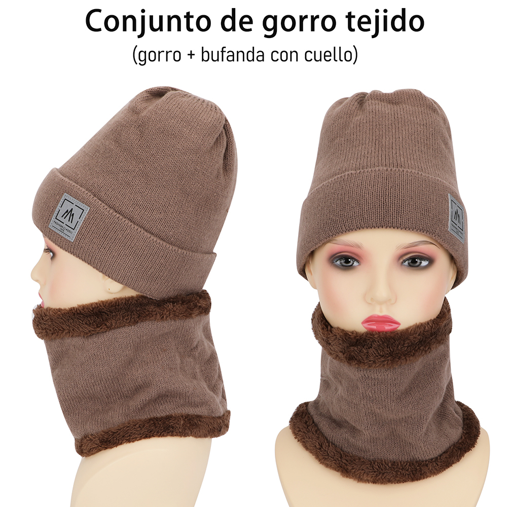 2 piezas/set Conjunto de cuello y gorro de para invierno, gorro casual cálido y bufanda de cuello a prueba de viento y frío