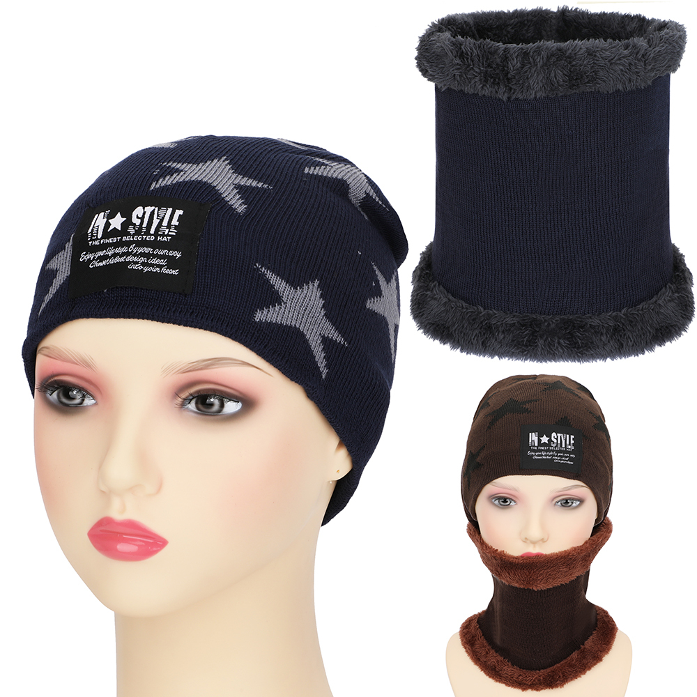 Bufanda y gorra de invierno con gorro de punto cálido y esponjoso para ciclismo al aire libre, gorro de invierno para hombres, gorro de cuello alto
