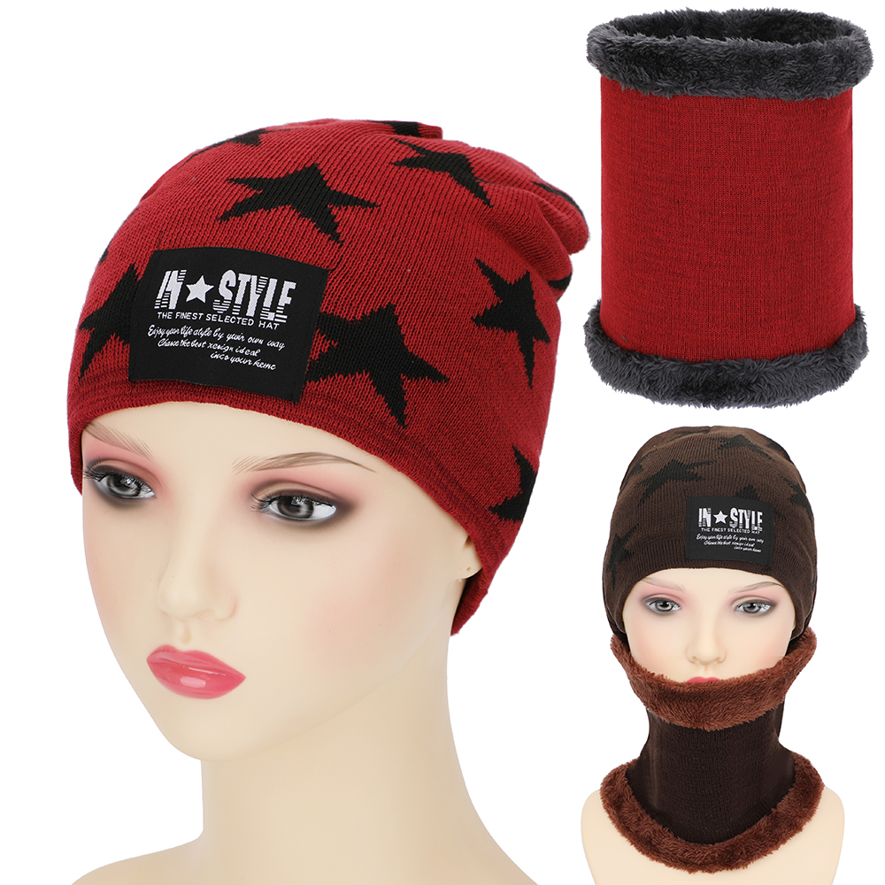 Bufanda y gorra de invierno con gorro de punto cálido y esponjoso para ciclismo al aire libre, gorro de invierno para hombres, gorro de cuello alto