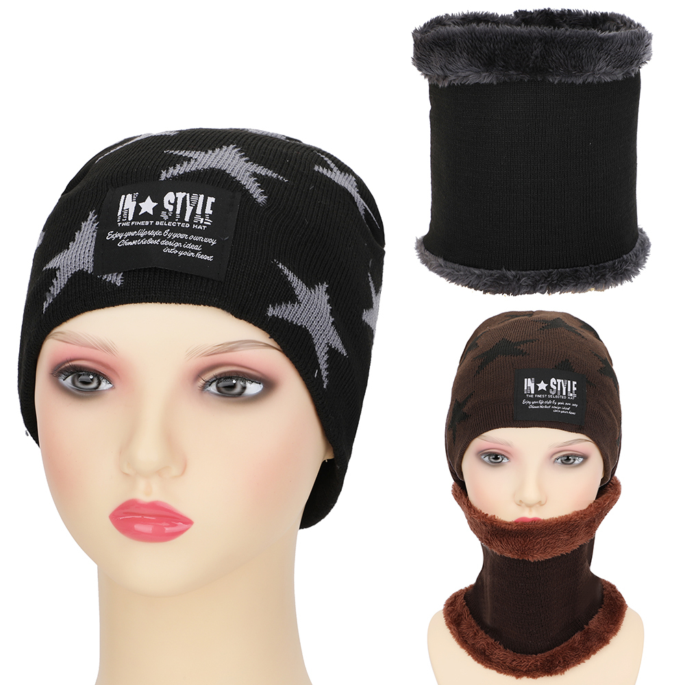 Bufanda y gorra de invierno con gorro de punto cálido y esponjoso para ciclismo al aire libre, gorro de invierno para hombres, gorro de cuello alto