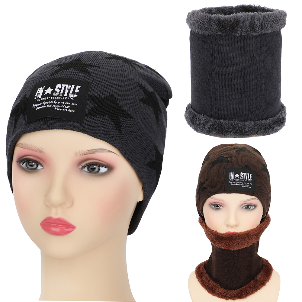 Bufanda y gorra de invierno con gorro de punto cálido y esponjoso para ciclismo al aire libre, gorro de invierno para hombres, gorro de cuello alto