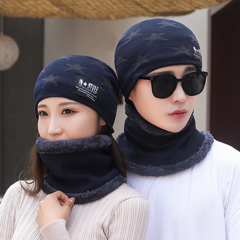 Bufanda y gorra de invierno con gorro de punto cálido y esponjoso para ciclismo al aire libre, gorro de invierno para hombres, gorro de cuello alto