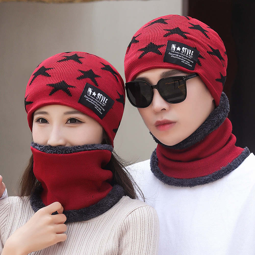Bufanda y gorra de invierno con gorro de punto cálido y esponjoso para ciclismo al aire libre, gorro de invierno para hombres, gorro de cuello alto
