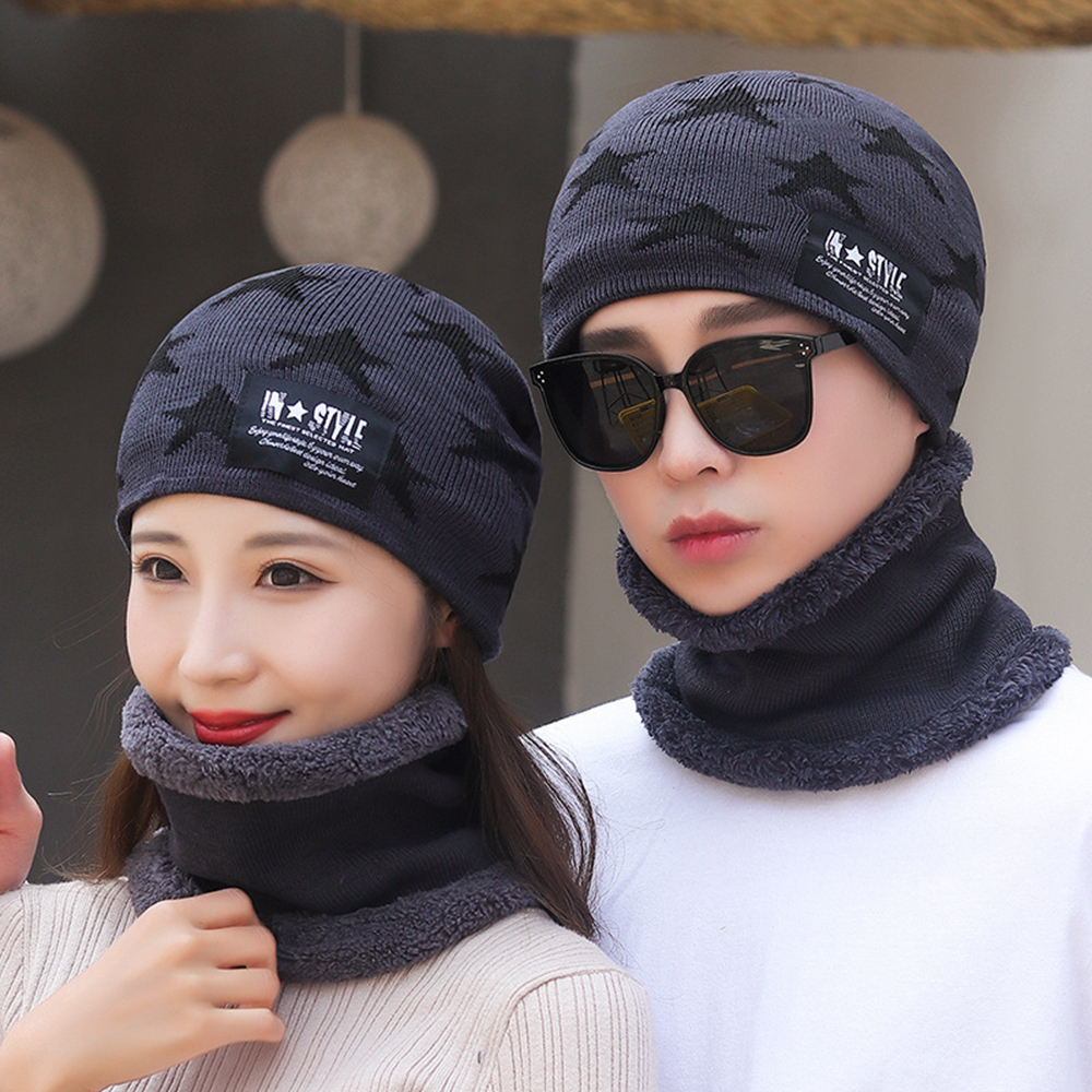 Bufanda y gorra de invierno con gorro de punto cálido y esponjoso para ciclismo al aire libre, gorro de invierno para hombres, gorro de cuello alto
