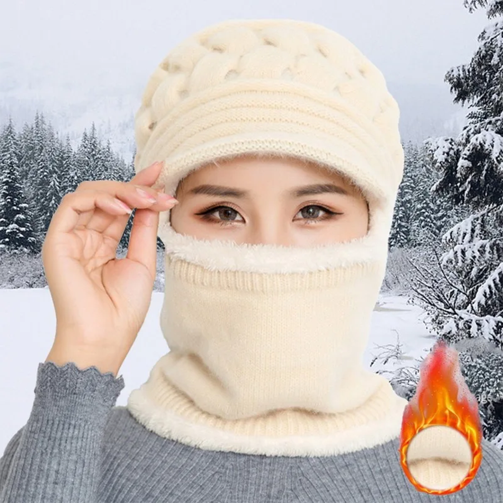 Gorra de invierno tejida para mujer,bufanda cálida con forro polar añadido, adecuado para uso diario, opción ideal para regalos