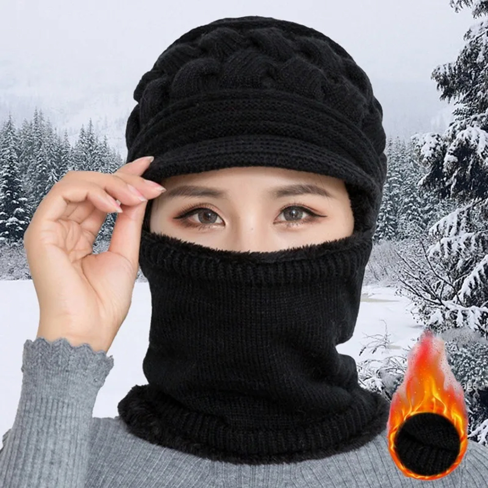 Gorra de invierno tejida para mujer,bufanda cálida con forro polar añadido, adecuado para uso diario, opción ideal para regalos