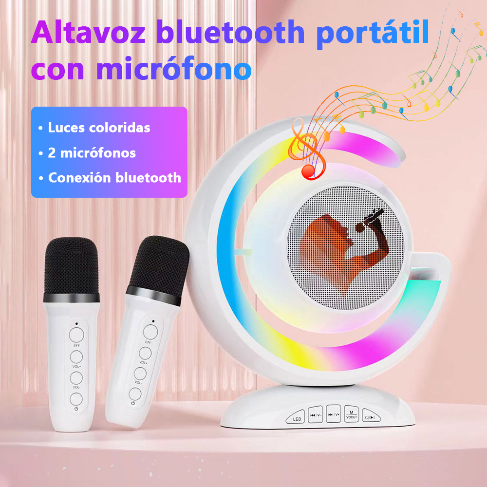 Karaoke Bluetooth portátil con 2 micrófonos inalámbricos para cantar en casa, fiestas y actividades al aire libre