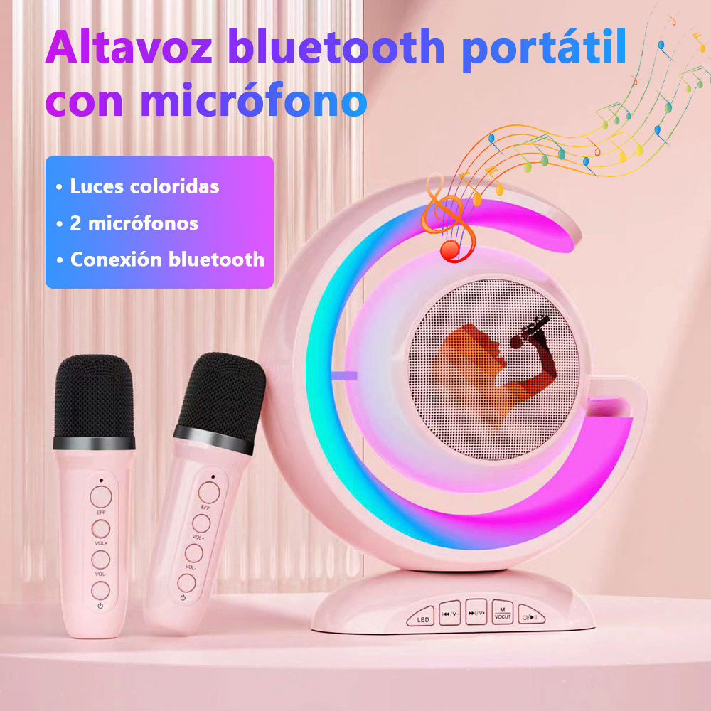 Karaoke Bluetooth portátil con 2 micrófonos inalámbricos para cantar en casa, fiestas y actividades al aire libre
