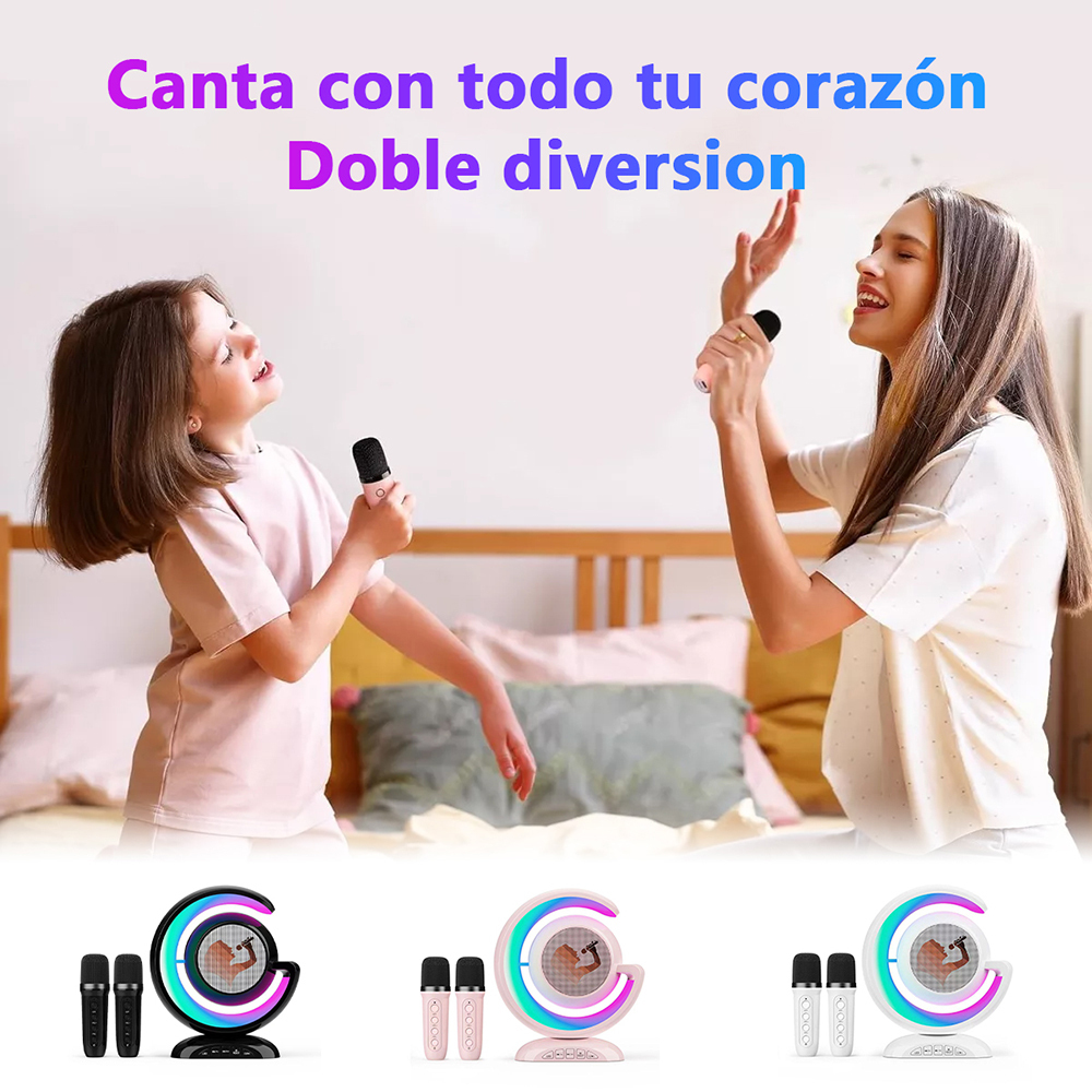 Karaoke Bluetooth portátil con 2 micrófonos inalámbricos para cantar en casa, fiestas y actividades al aire libre