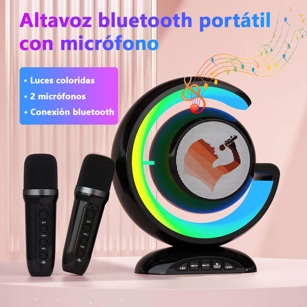Karaoke Bluetooth portátil con 2 micrófonos inalámbricos para cantar en casa, fiestas y actividades al aire libre