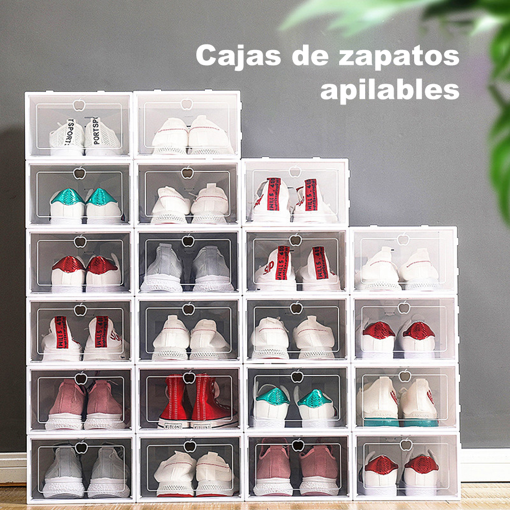 Caja de almacenamiento de zapatos apilable transparente, caja de zapatos de plástico, caja de almacenamiento de zapatos con tapa, vitrina de exhibición de zapatos deportivos apilable, adecuada para guardar zapatos y juguetes en el hogar