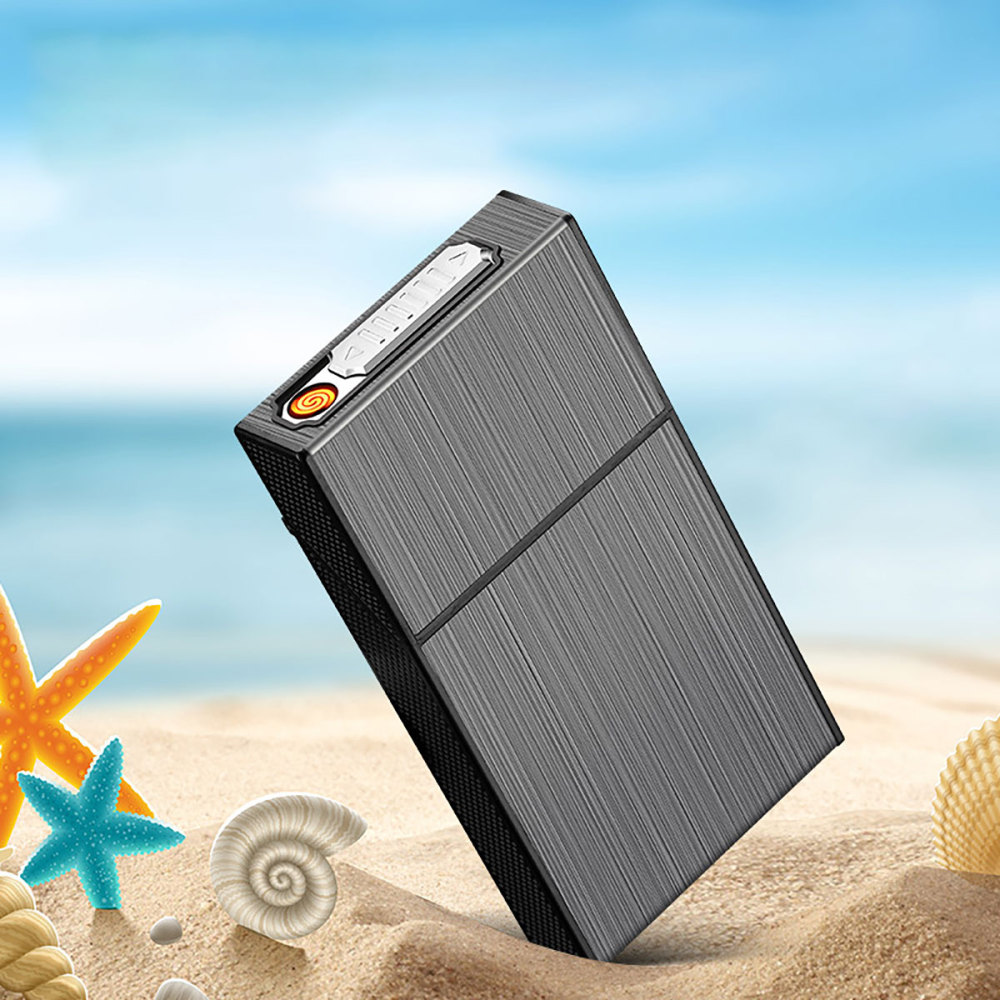 1 piece men's cigarette case with lighter cigarette case, can hold 20 thick cigarettes, USB charging, elegant, practical, portable design, pressure-resistant, moisture-proof, suitable for men and women
