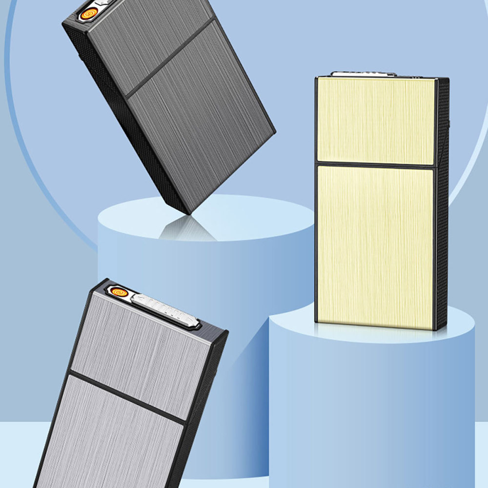 1 piece men's cigarette case with lighter cigarette case, can hold 20 thick cigarettes, USB charging, elegant, practical, portable design, pressure-resistant, moisture-proof, suitable for men and women