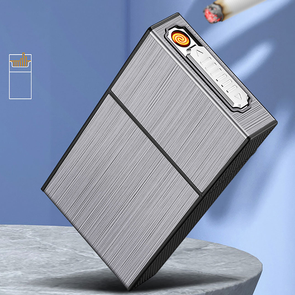 1 piece men's cigarette case with lighter cigarette case, can hold 20 thick cigarettes, USB charging, elegant, practical, portable design, pressure-resistant, moisture-proof, suitable for men and women