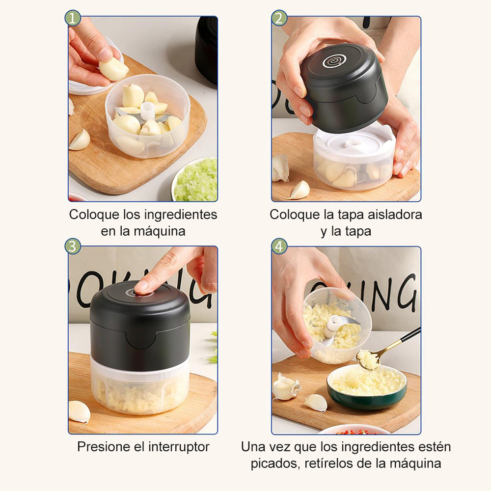 Máquina eléctrica para triturar ajo - Triturador de alimentos portátil recargable, herramienta duradera y resistente para la cocina, apta para jengibre, chile, frutas y carnes