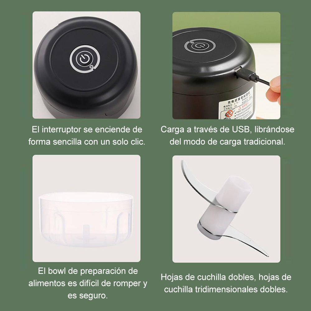 Máquina eléctrica para triturar ajo - Triturador de alimentos portátil recargable, herramienta duradera y resistente para la cocina, apta para jengibre, chile, frutas y carnes