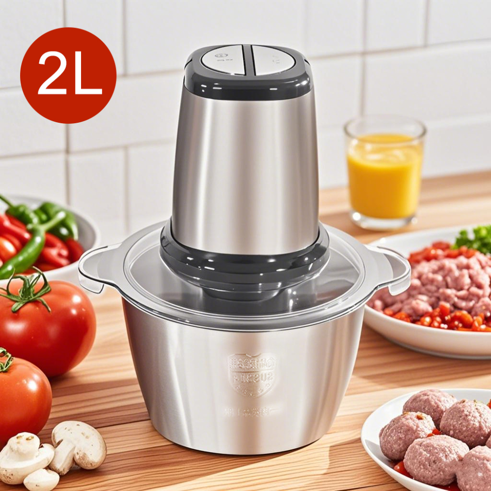 Máquina eléctrica para picar carne de 2L, trituradora eléctrica multifuncional de alimentos, con cuchillas afiladas de acero inoxidable, apta para carne/pescado/verduras/frutas, regalo ideal