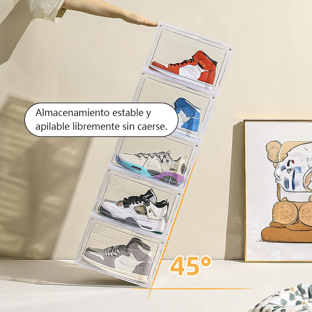 Caja para guardar zapatos, caja de almacenamiento, caja para zapatos transparente apilable, caja para guardar zapatos, caja para guardar zapatos, caja modular para guardar zapatos para zapatillas, tacones altos, zapatos de vestir