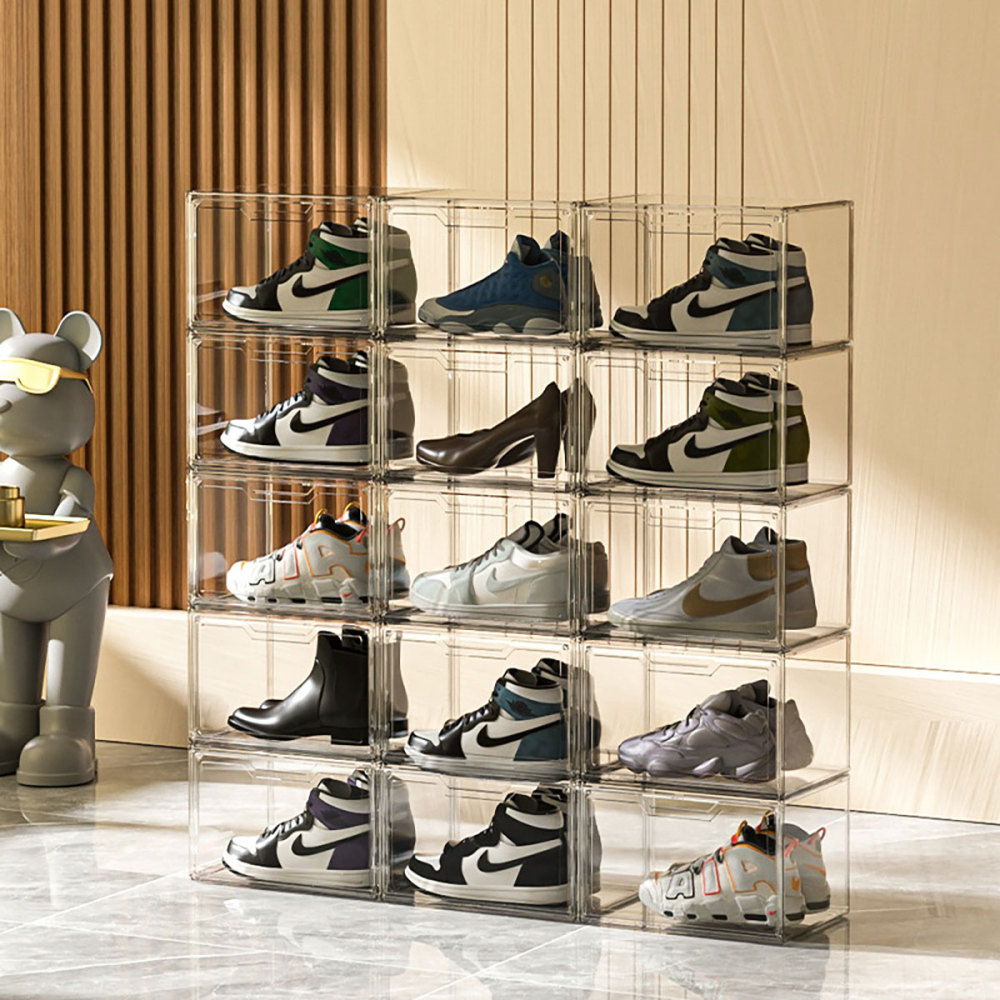 Caja para guardar zapatos, caja de almacenamiento, caja para zapatos transparente apilable, caja para guardar zapatos, caja para guardar zapatos, caja modular para guardar zapatos para zapatillas, tacones altos, zapatos de vestir