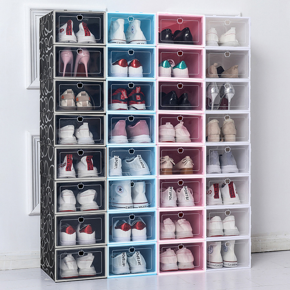 Caja de almacenamiento de zapatos apilable transparente, caja de zapatos de plástico, caja de almacenamiento de zapatos con tapa, vitrina de exhibición de zapatos deportivos apilable, adecuada para guardar zapatos y juguetes en el hogar
