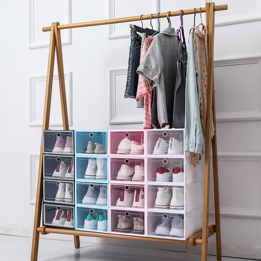 Caja de almacenamiento de zapatos apilable transparente, caja de zapatos de plástico, caja de almacenamiento de zapatos con tapa, vitrina de exhibición de zapatos deportivos apilable, adecuada para guardar zapatos y juguetes en el hogar