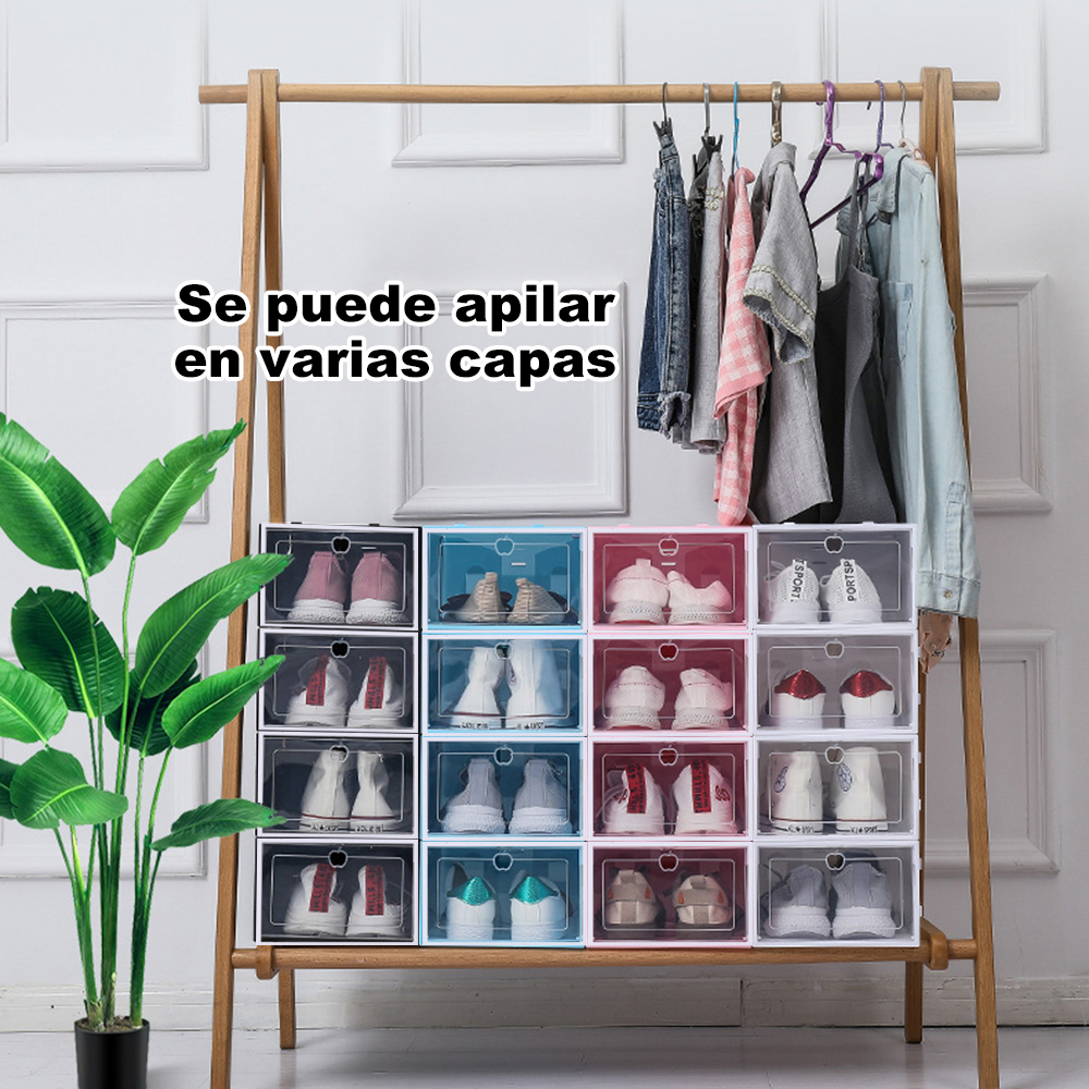 Caja de almacenamiento de zapatos apilable transparente, caja de zapatos de plástico, caja de almacenamiento de zapatos con tapa, vitrina de exhibición de zapatos deportivos apilable, adecuada para guardar zapatos y juguetes en el hogar