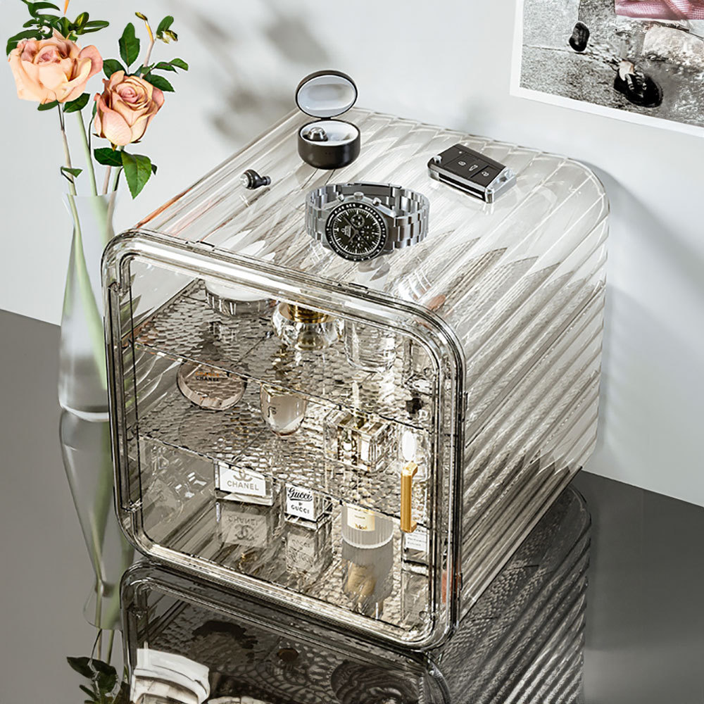 Soporte de perfume de cosméticos a prueba de polvo de la pantalla de almacenamiento de 3 capas