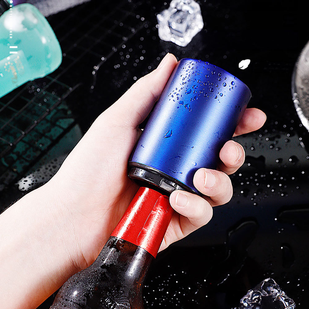 Abridor de botellas automático a presión de 1 pieza, abridor de botellas portátil, abridor de botellas de cerveza con botón automático, abridor de botellas de cerveza, adecuado para bares, KTV, picnics al aire libre, reuniones familiares, reuniones de ami