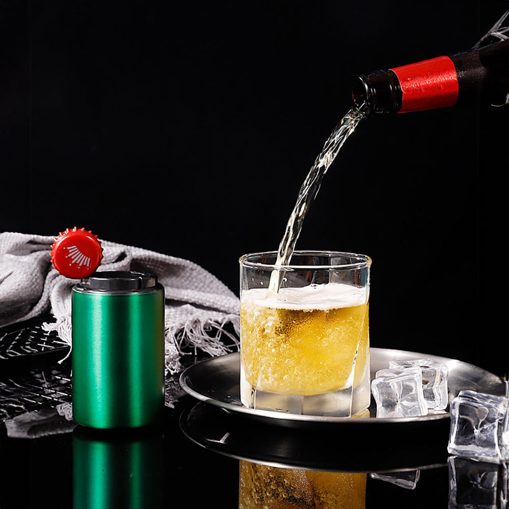 Abridor de botellas automático a presión de 1 pieza, abridor de botellas portátil, abridor de botellas de cerveza con botón automático, abridor de botellas de cerveza, adecuado para bares, KTV, picnics al aire libre, reuniones familiares, reuniones de ami