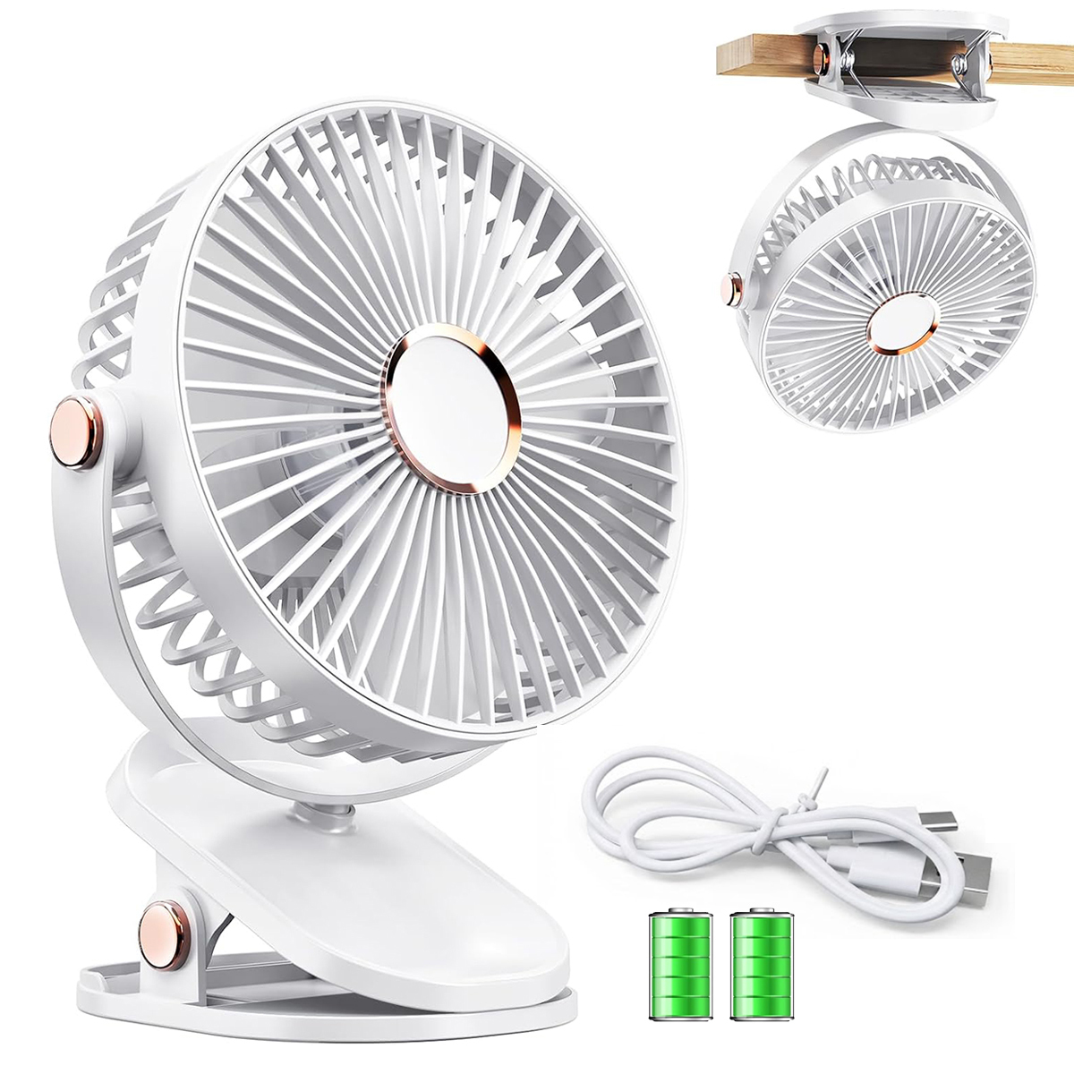 Ventilador Portátil USB con Clip y Luz LED Recargable 5 Velocidades