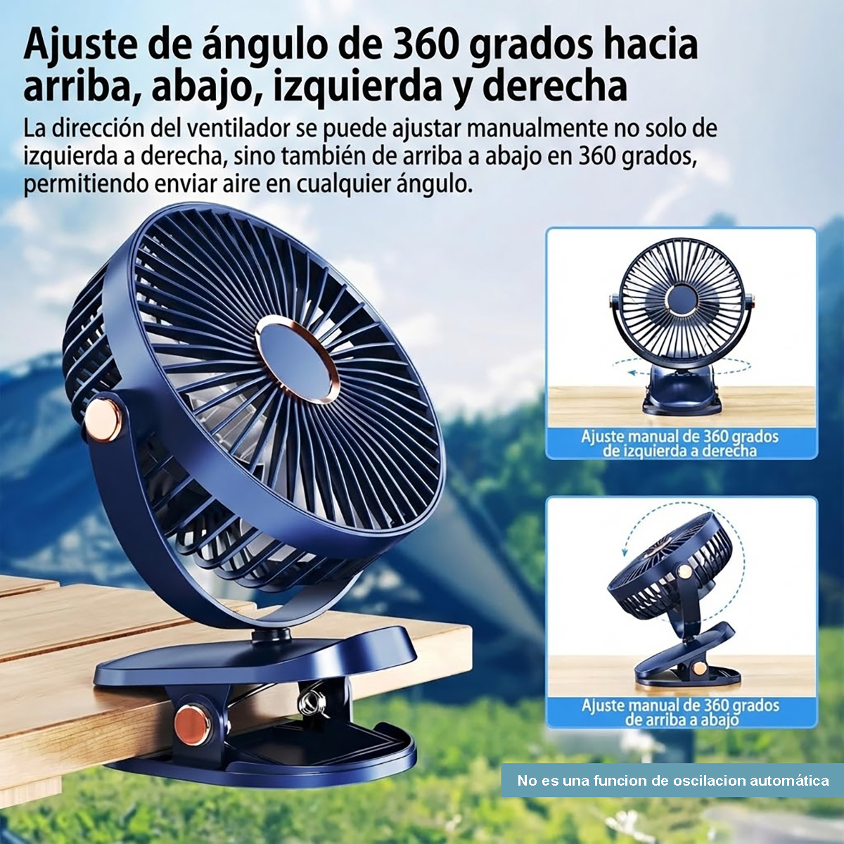 Ventilador Portátil USB con Clip y Luz LED Recargable 5 Velocidades
