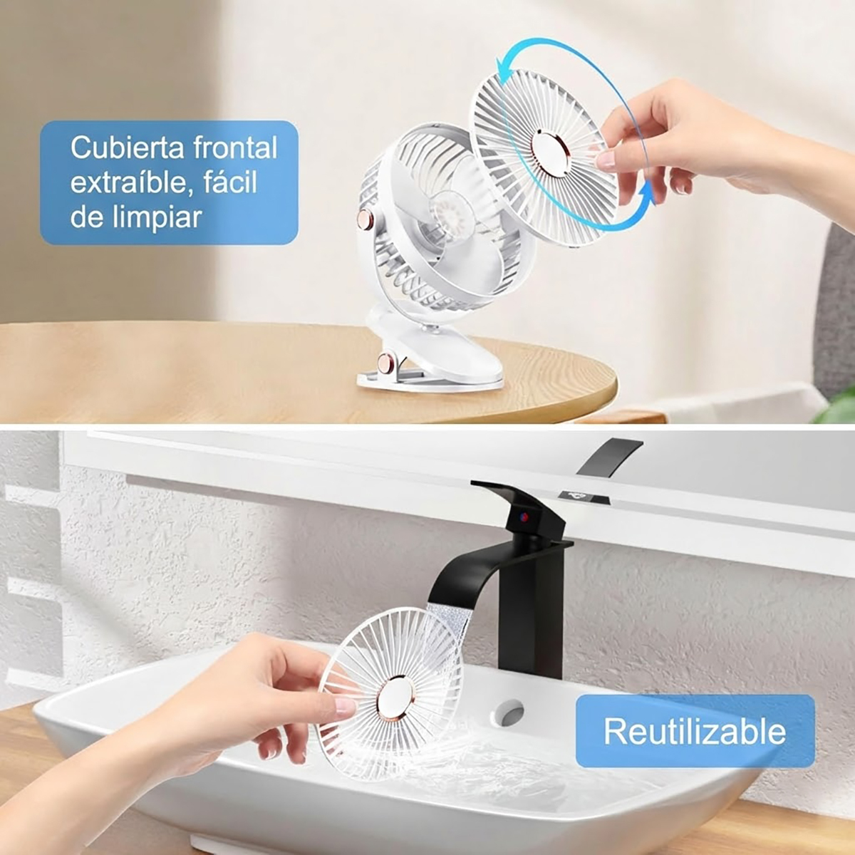 Ventilador Portátil USB con Clip y Luz LED Recargable 5 Velocidades