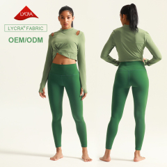 Women Long Sleeve Crop Top Fitness Set