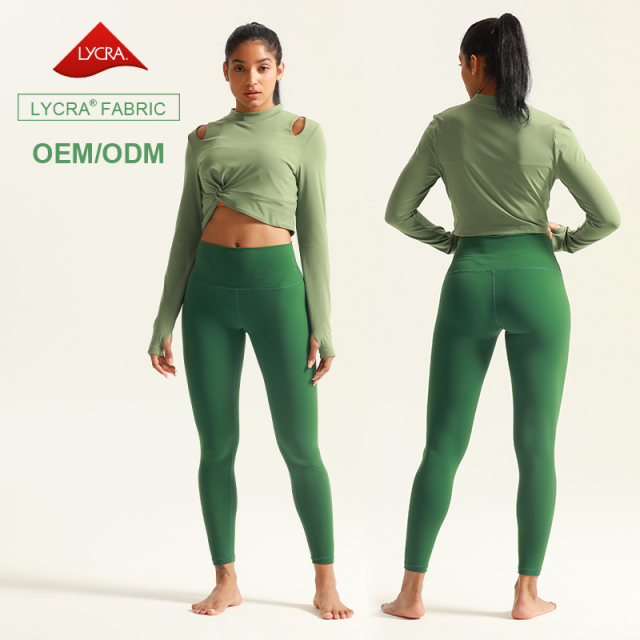 Women Long Sleeve Crop Top Fitness Set