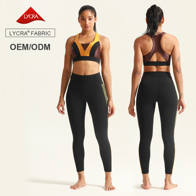 Contrast Color Bonded Yoga Fitness Sets