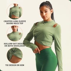 Women Long Sleeve Crop Top Fitness Set