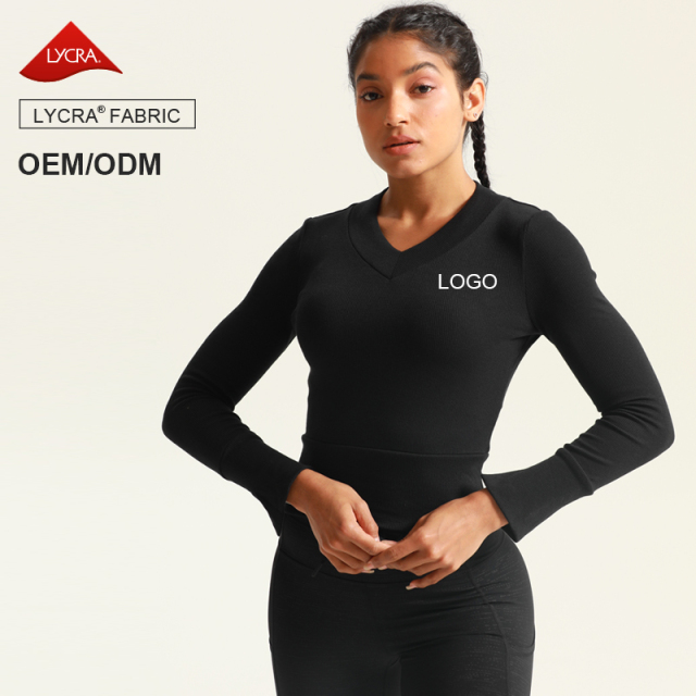 Women Long Sleeve Workout Gym Cropped Top