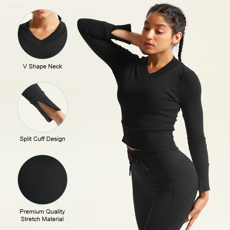 Women Long Sleeve Workout Gym Cropped Top